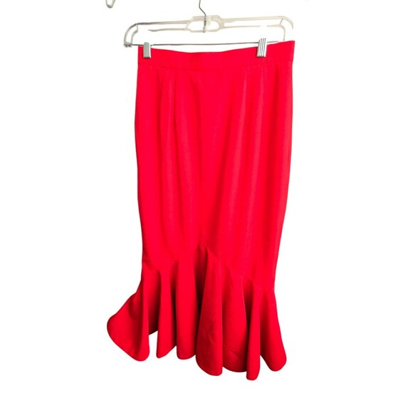 Vintage Red Two-Piece Womens Suit Set Flared Skirt & Open Jacket Raw Silk HS170 - Picture 6 of 11